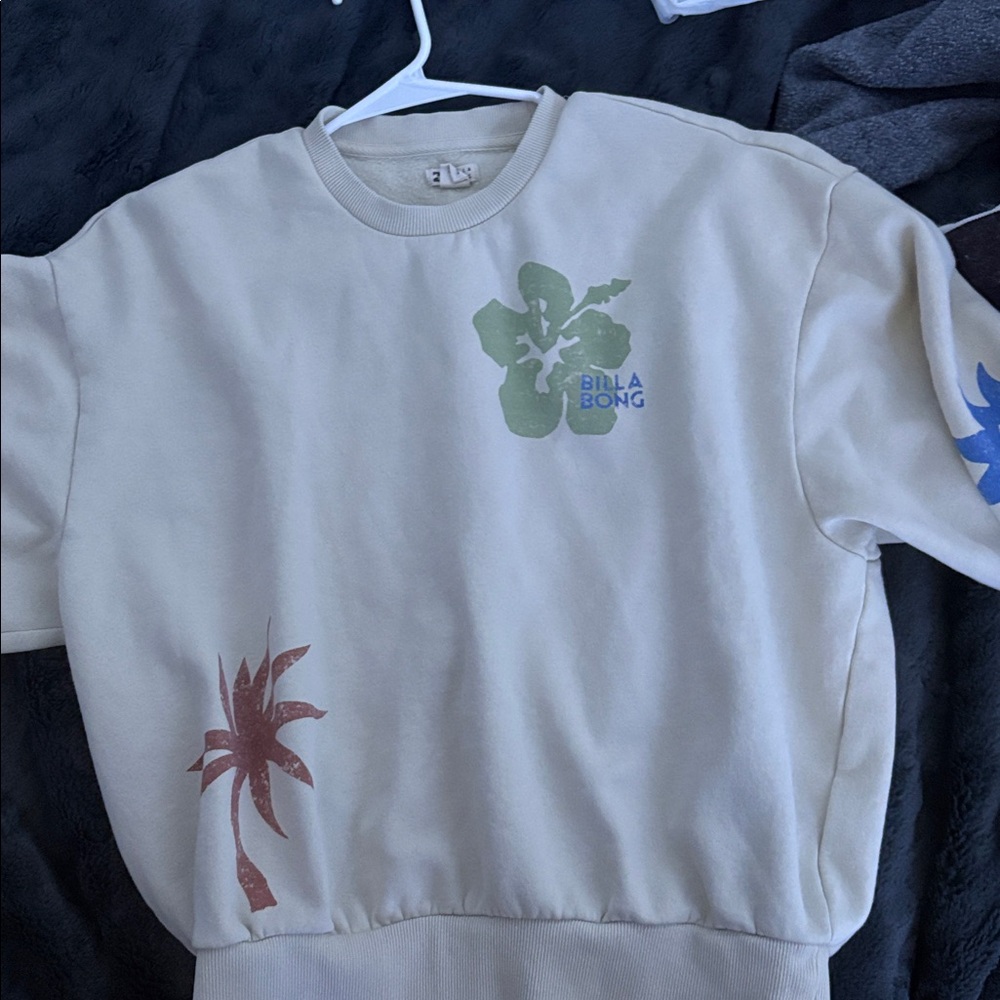 Billabong Cream Sweatshirt with Green and Red Graphics